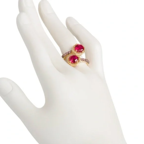 NWT Judith Ripka 14K Gold Clad Casablanca Ruby & Rhodolite Bypass Ring - size 6 - Picture 11 of 12